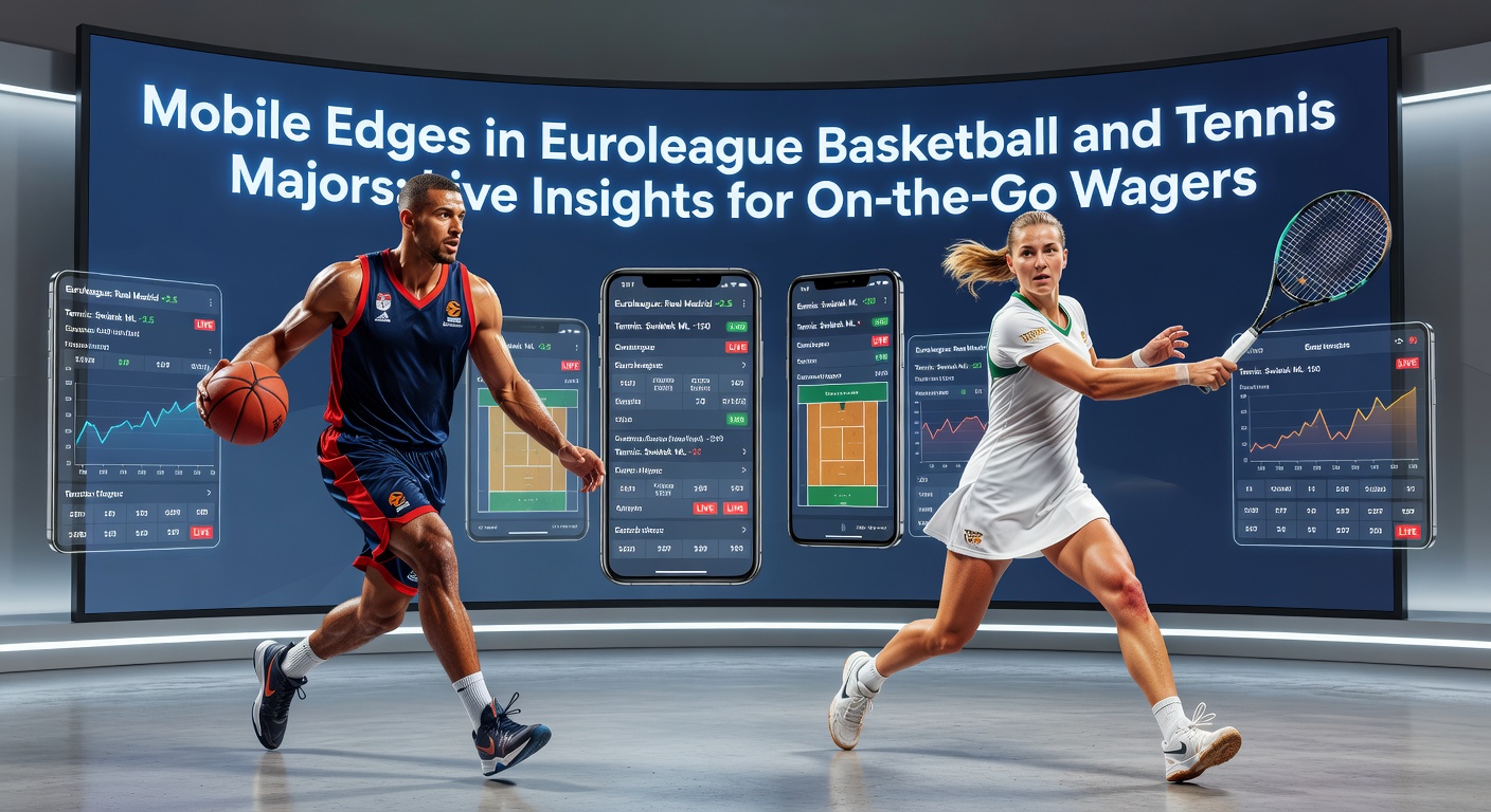 Smartphone mit Live-Übertragung eines Euroleague-Basketballspiels und Tennis-Match, das Wetten unterwegs ermöglicht